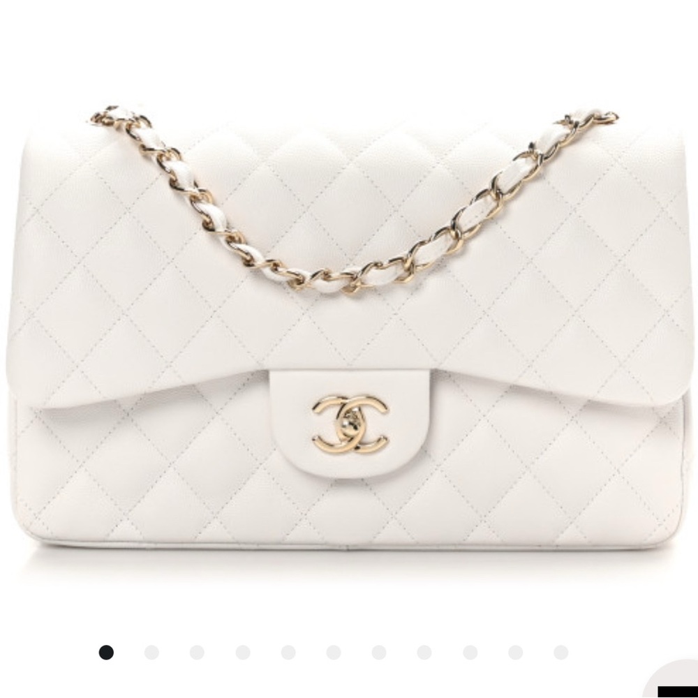 CHANEL Jumbo Classic Flap White Caviar Leather Gold Hardware Pristine condition